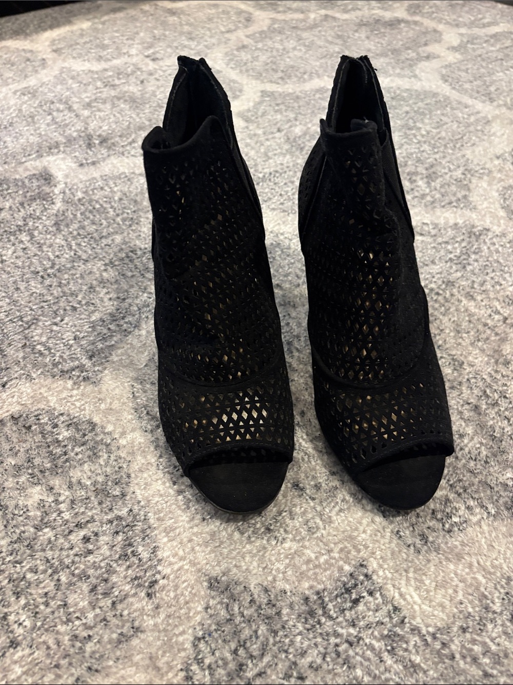 Black Perforated Peep-Toe Women’s Booties 3 inches